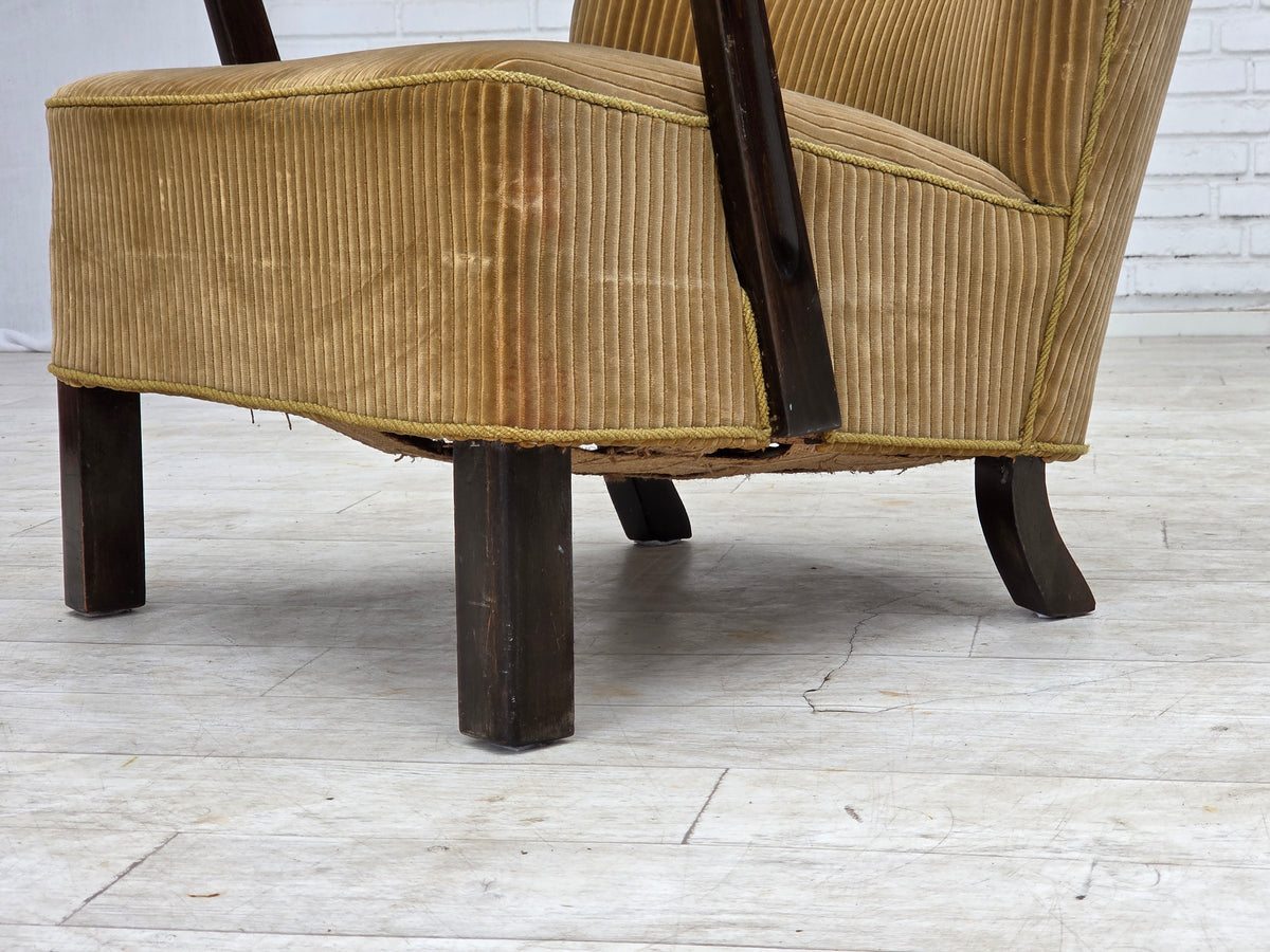 1950s, Danish armchair, furniture corduroy, beech wood.