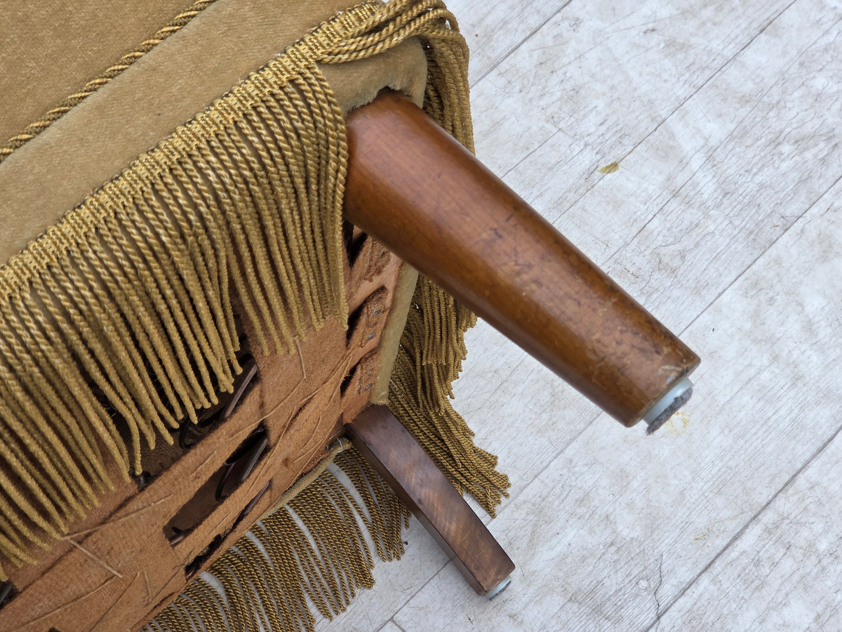 1970s, Danish armchair, furniture velour, oak wood legs.