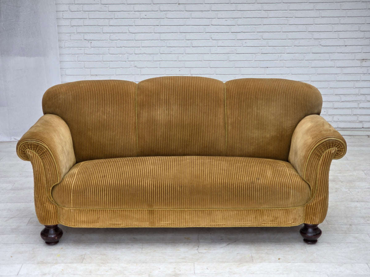 1950s, Danish 3-seater sofa, furniture corduroy, beech wood.