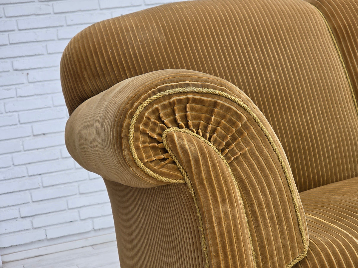 1950s, Danish 3-seater sofa, furniture corduroy, beech wood.