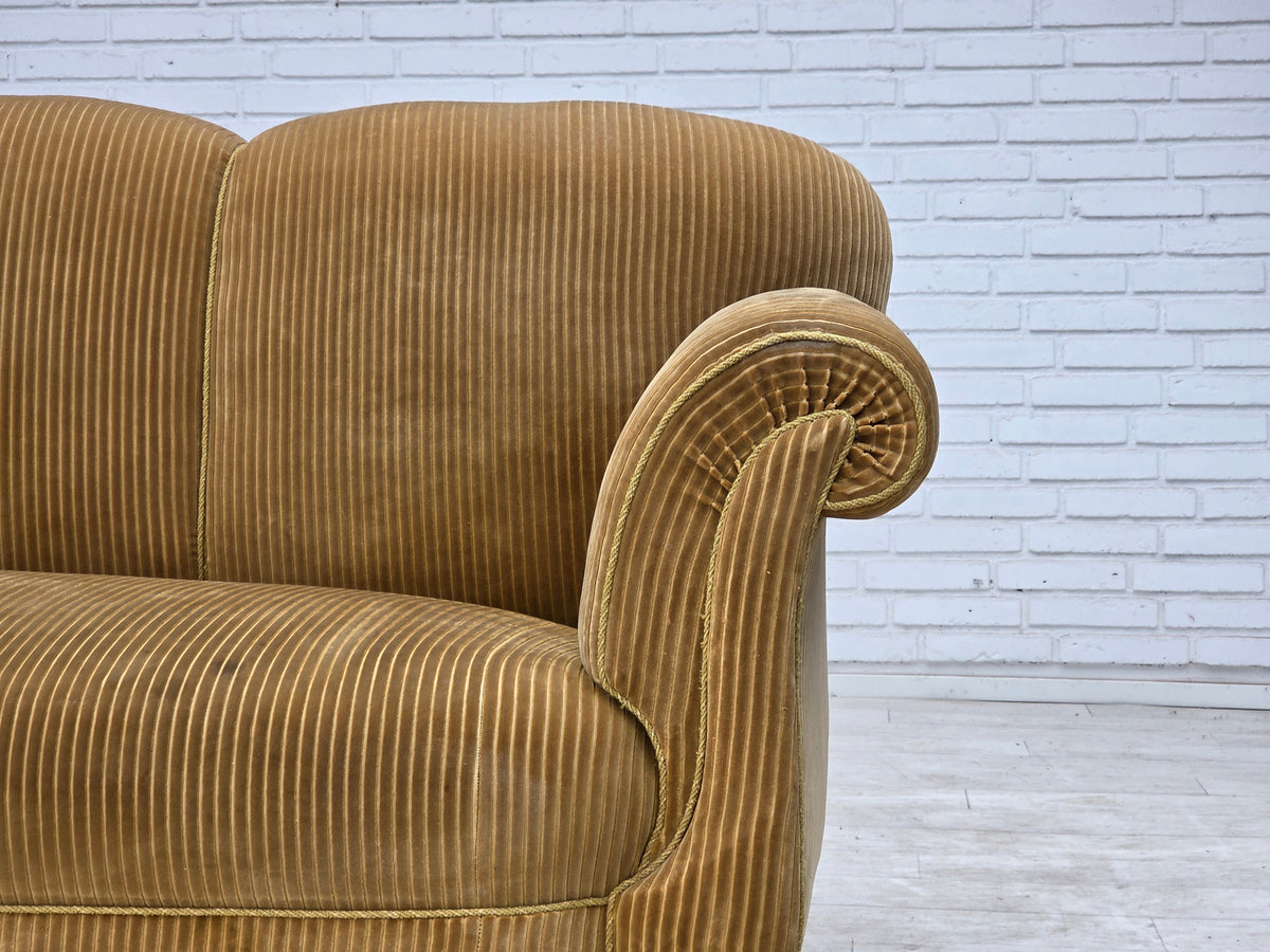 1950s, Danish 3-seater sofa, furniture corduroy, beech wood.