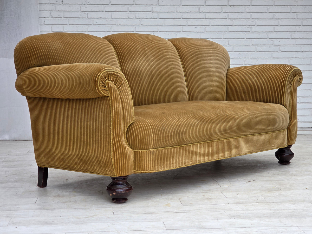 1950s, Danish 3-seater sofa, furniture corduroy, beech wood.