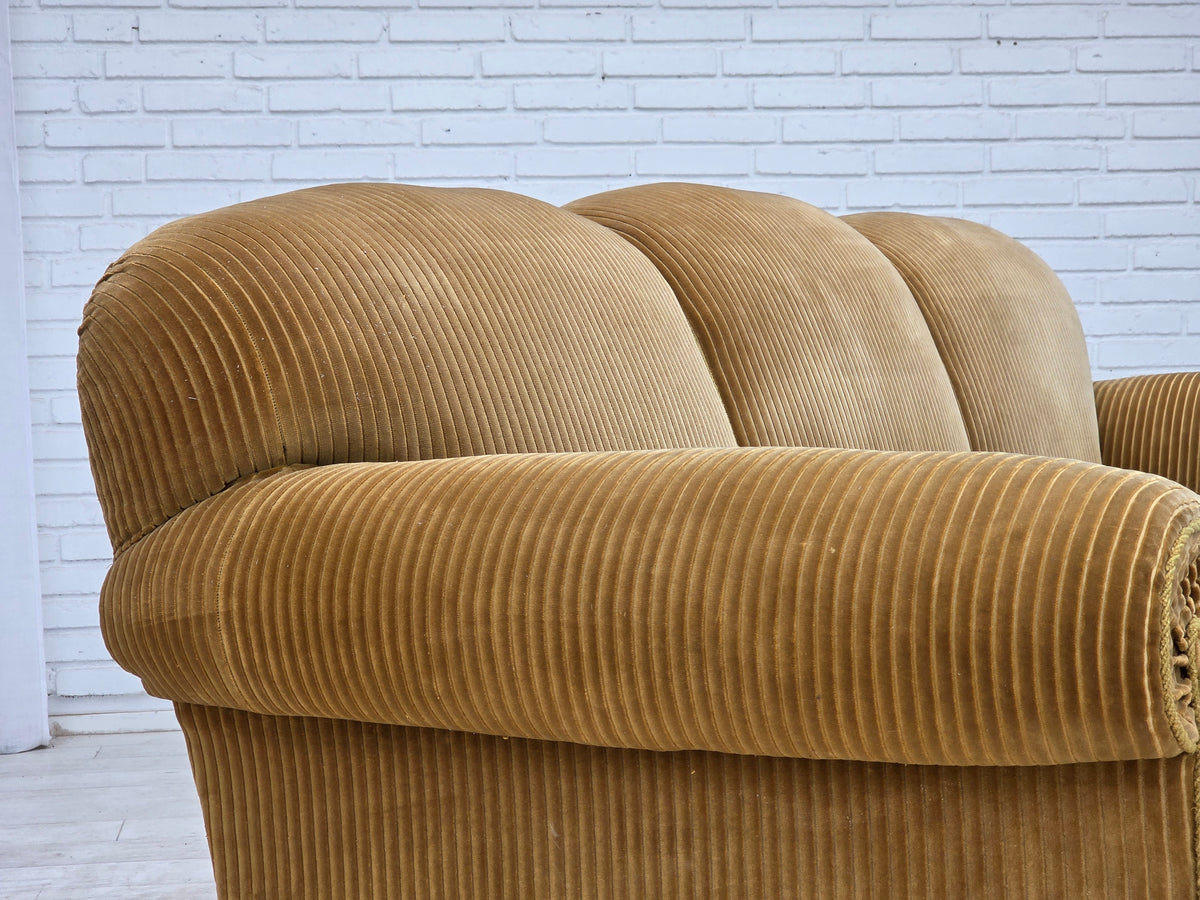 1950s, Danish 3-seater sofa, furniture corduroy, beech wood.