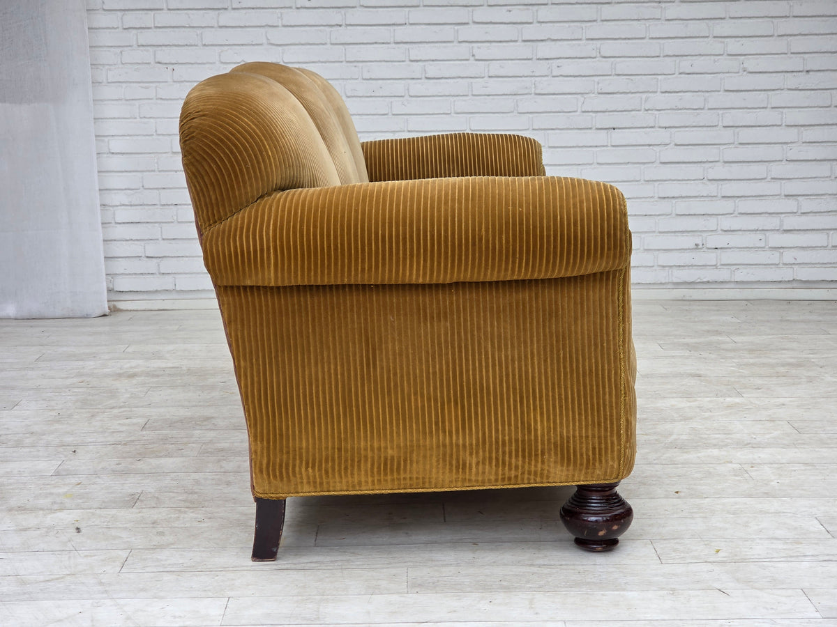 1950s, Danish 3-seater sofa, furniture corduroy, beech wood.