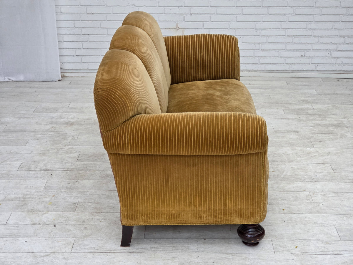 1950s, Danish 3-seater sofa, furniture corduroy, beech wood.