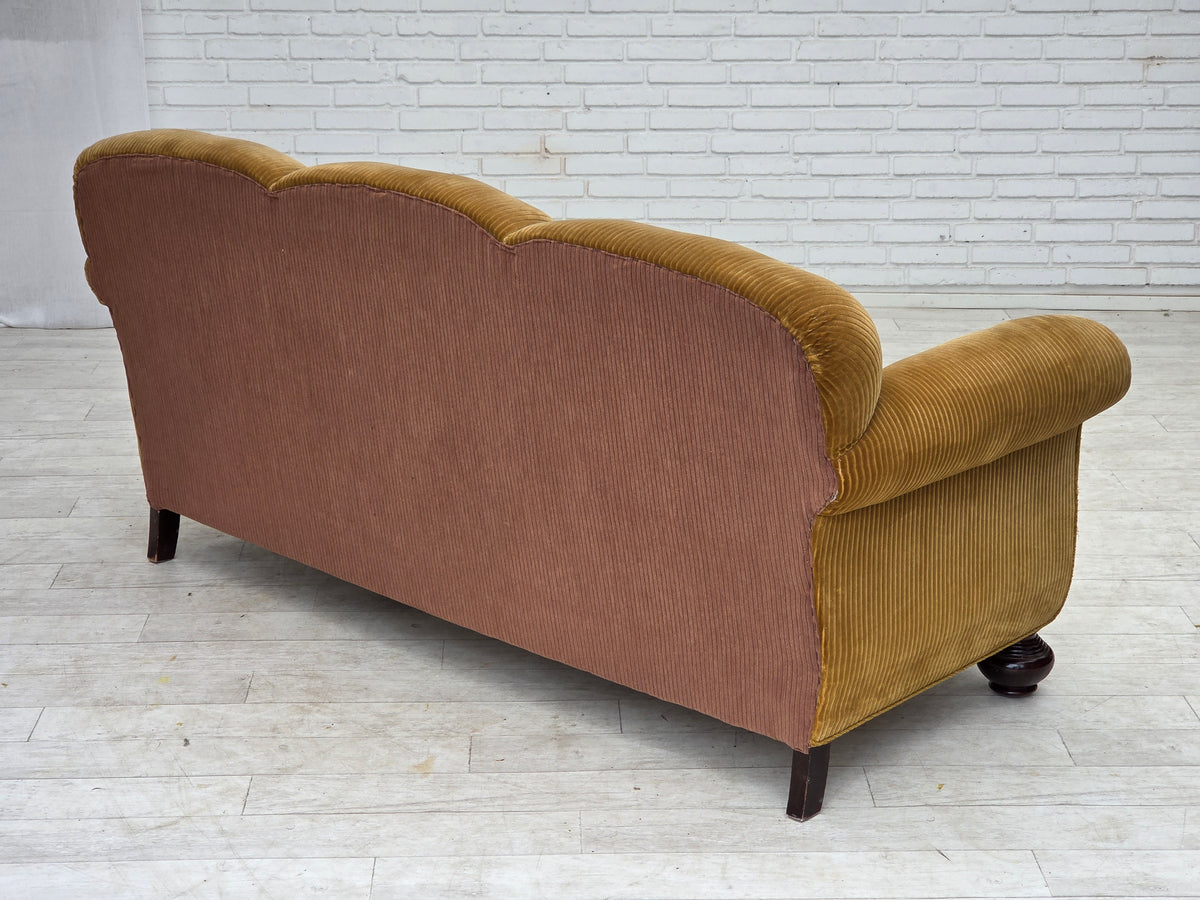 1950s, Danish 3-seater sofa, furniture corduroy, beech wood.
