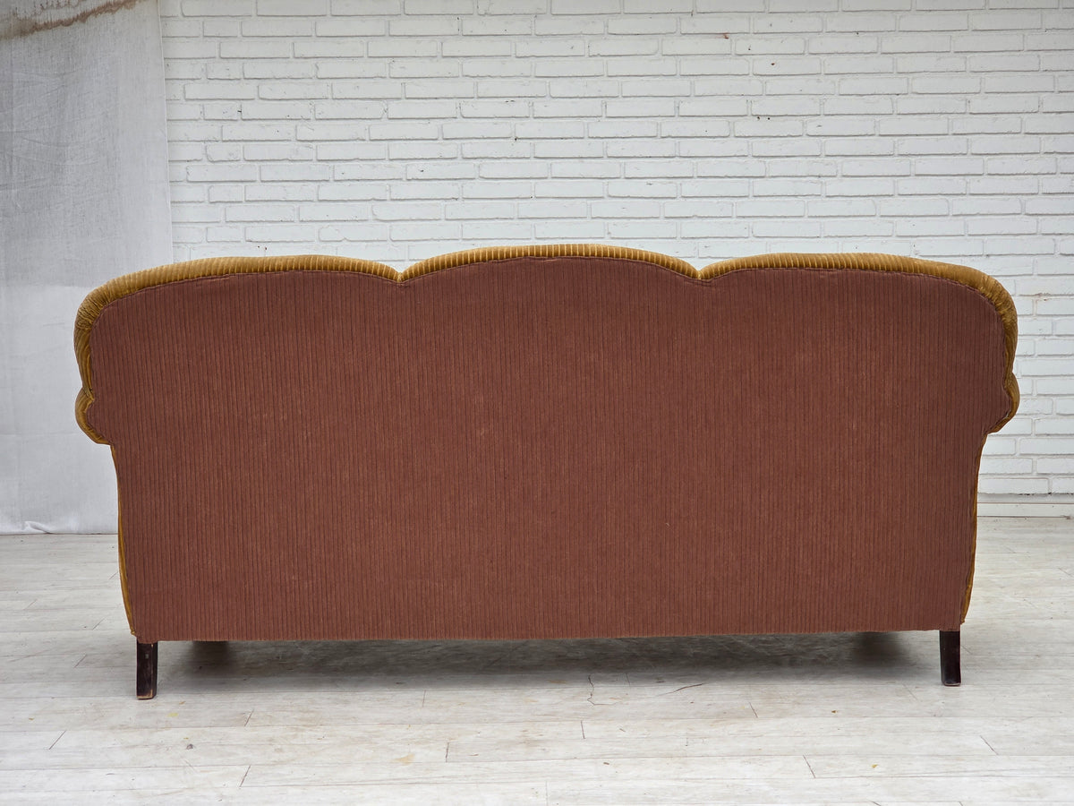 1950s, Danish 3-seater sofa, furniture corduroy, beech wood.