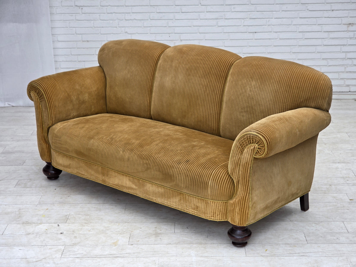 1950s, Danish 3-seater sofa, furniture corduroy, beech wood.
