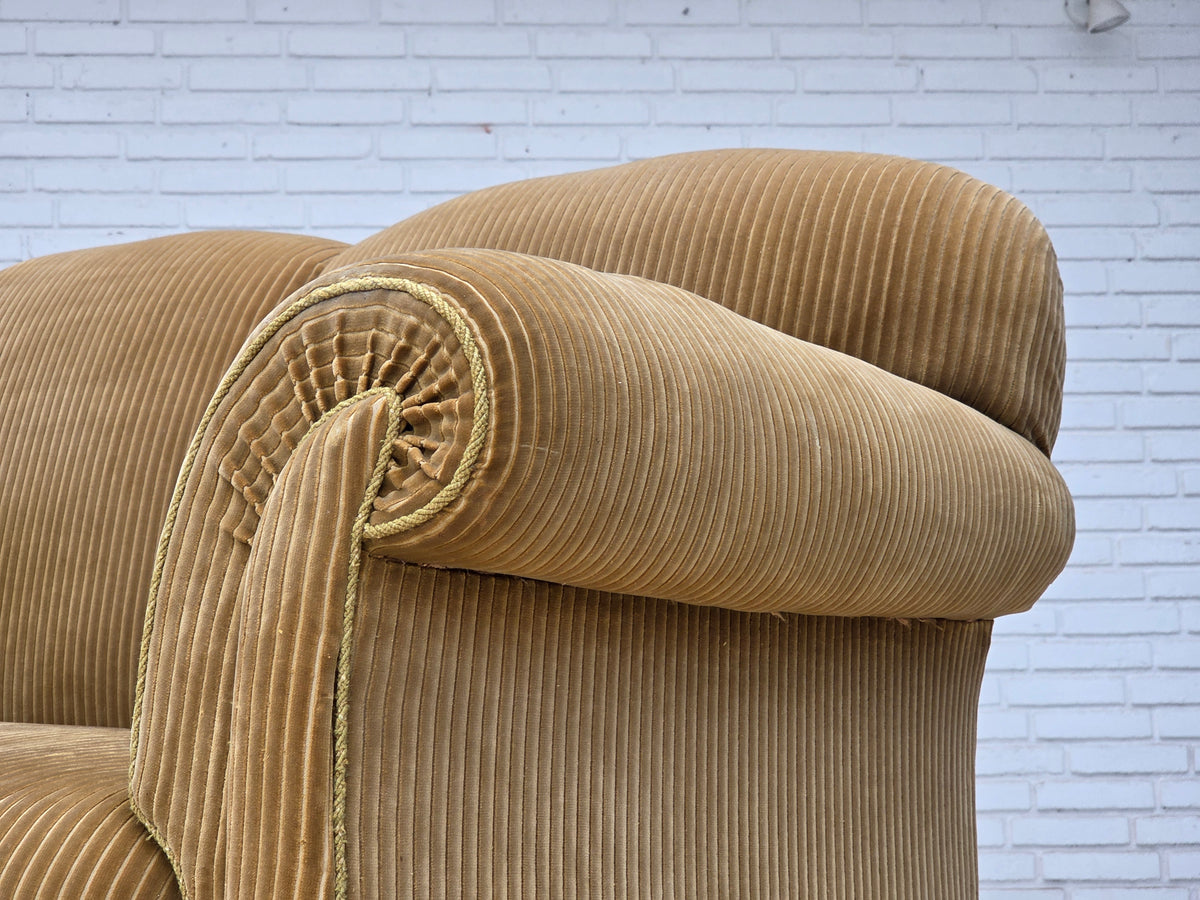 1950s, Danish 3-seater sofa, furniture corduroy, beech wood.