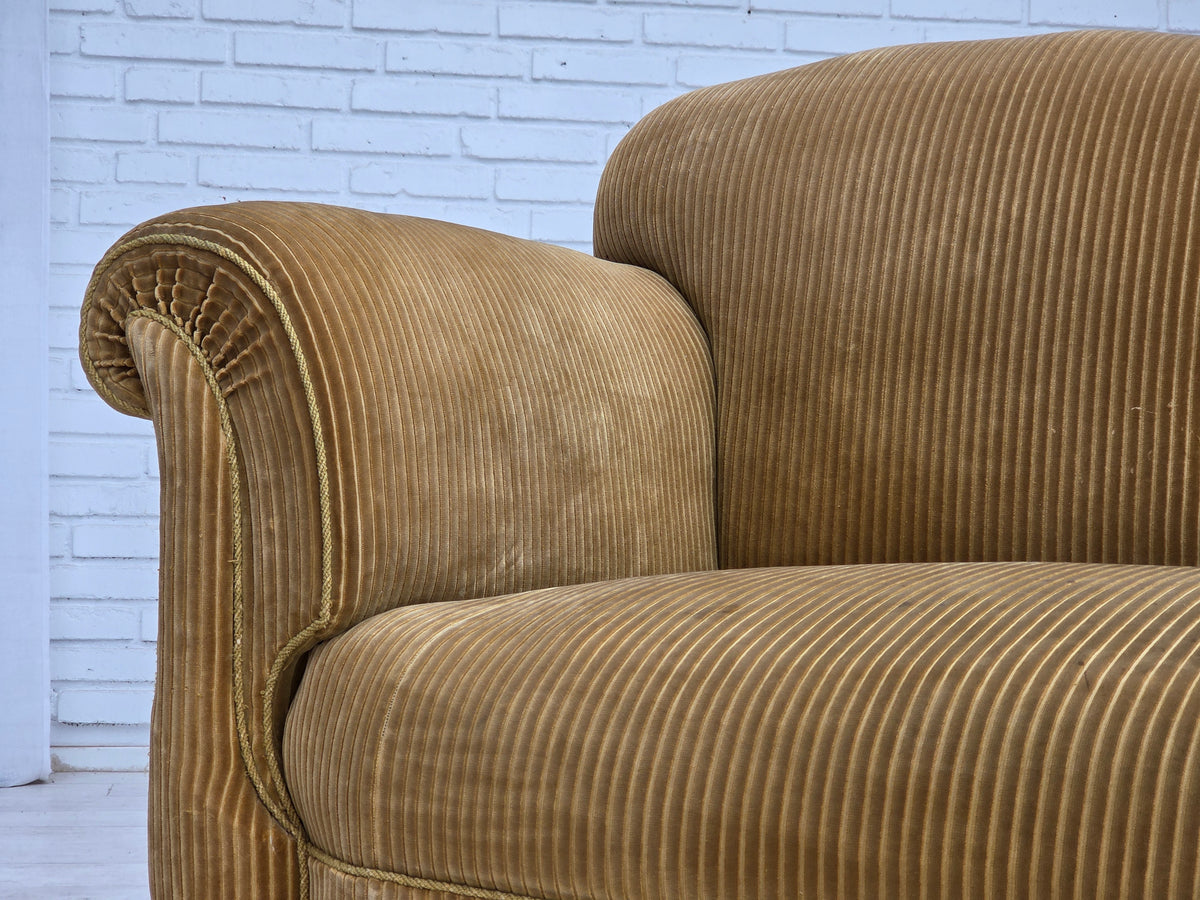 1950s, Danish 3-seater sofa, furniture corduroy, beech wood.