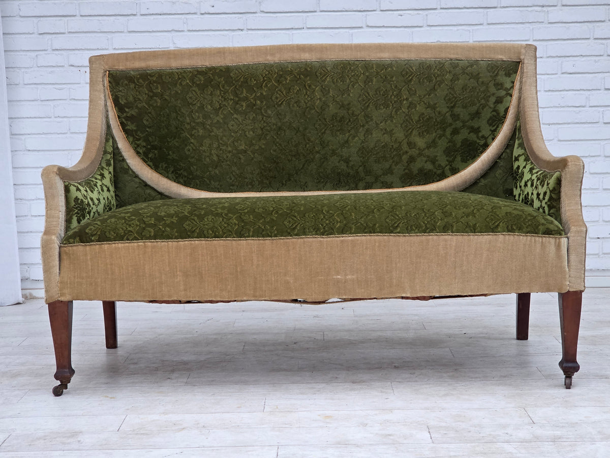 1930s, Danish 2-seater sofa, furniture velour, ash wood.
