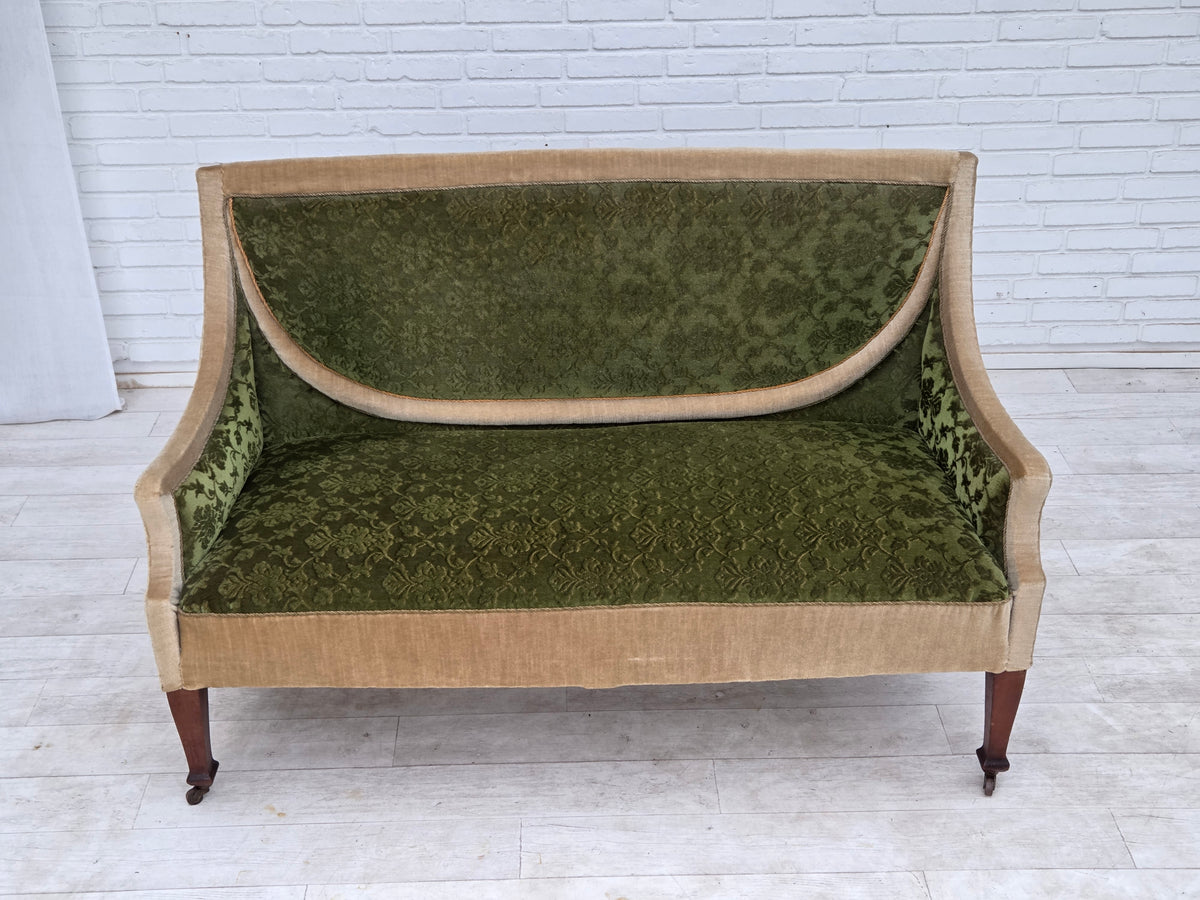 1930s, Danish 2-seater sofa, furniture velour, ash wood.