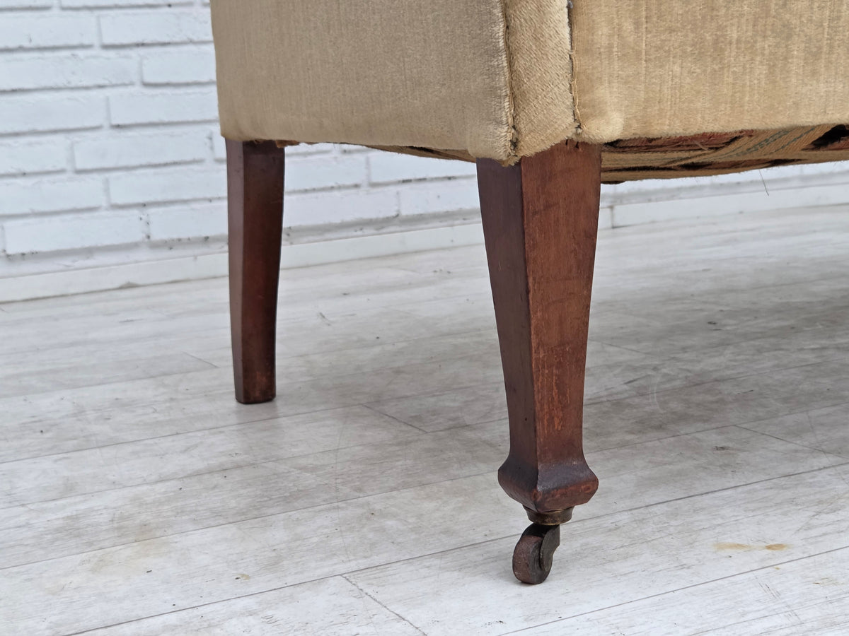 1930s, Danish 2-seater sofa, furniture velour, ash wood.