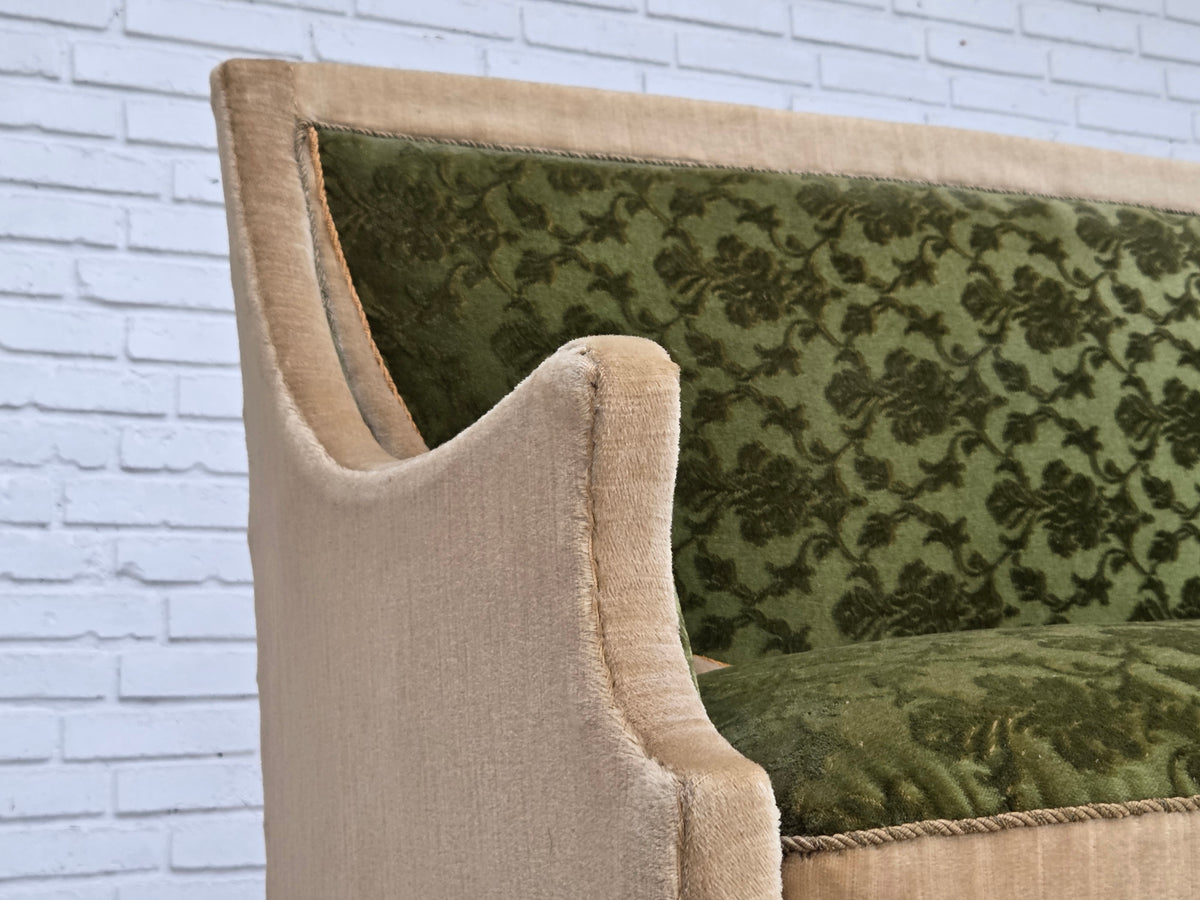 1930s, Danish 2-seater sofa, furniture velour, ash wood.