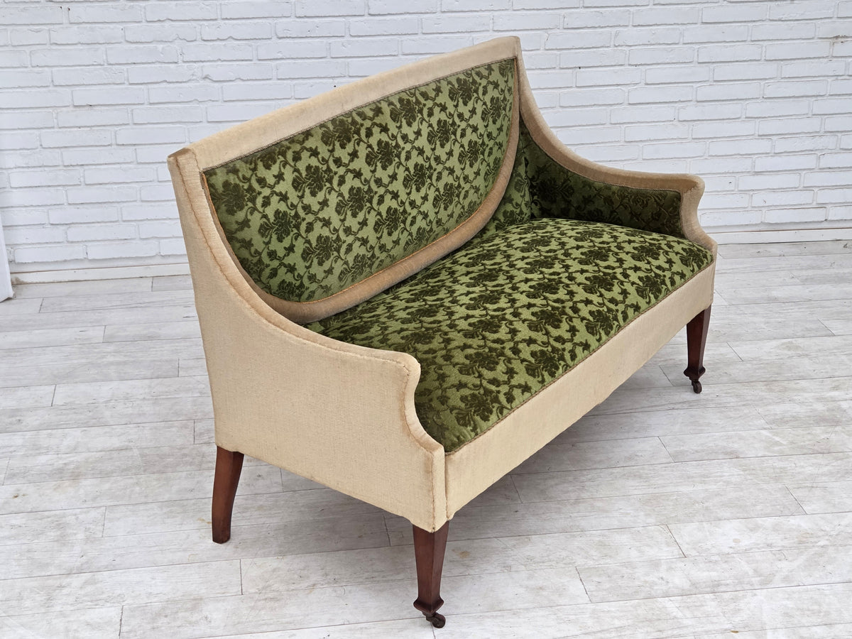 1930s, Danish 2-seater sofa, furniture velour, ash wood.