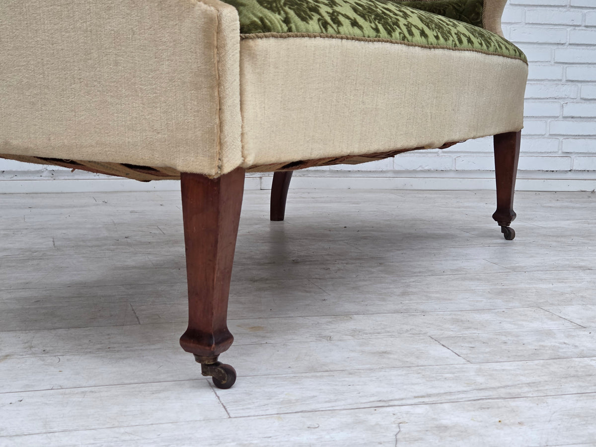 1930s, Danish 2-seater sofa, furniture velour, ash wood.