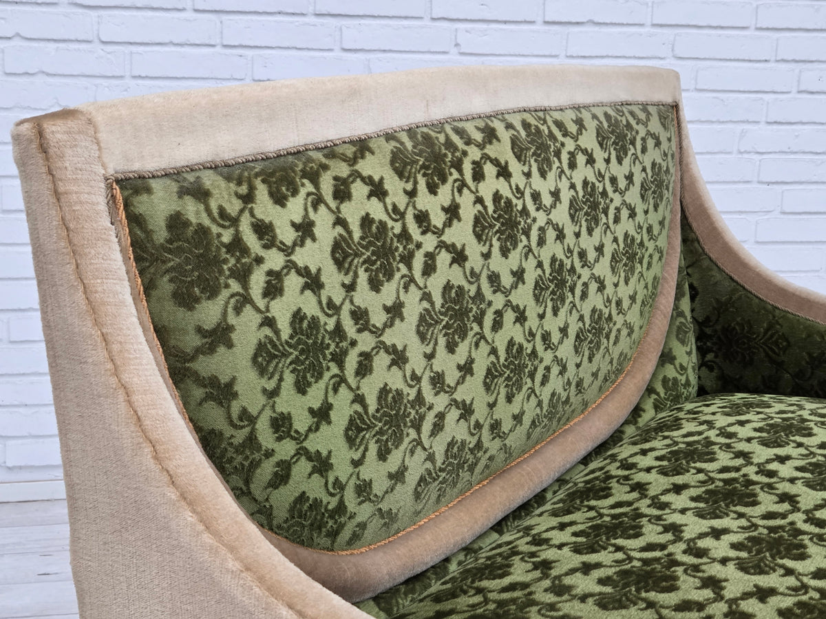 1930s, Danish 2-seater sofa, furniture velour, ash wood.