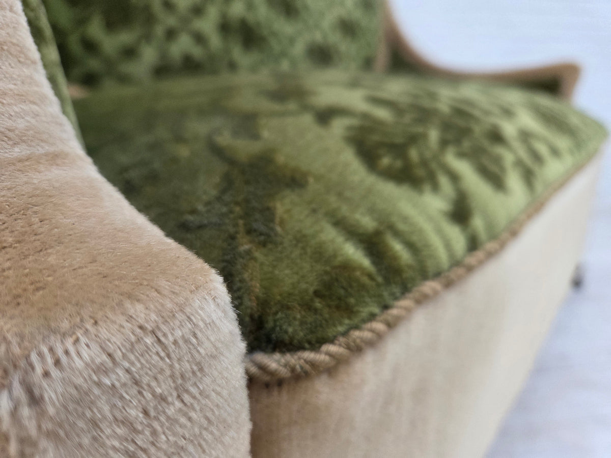 1930s, Danish 2-seater sofa, furniture velour, ash wood.