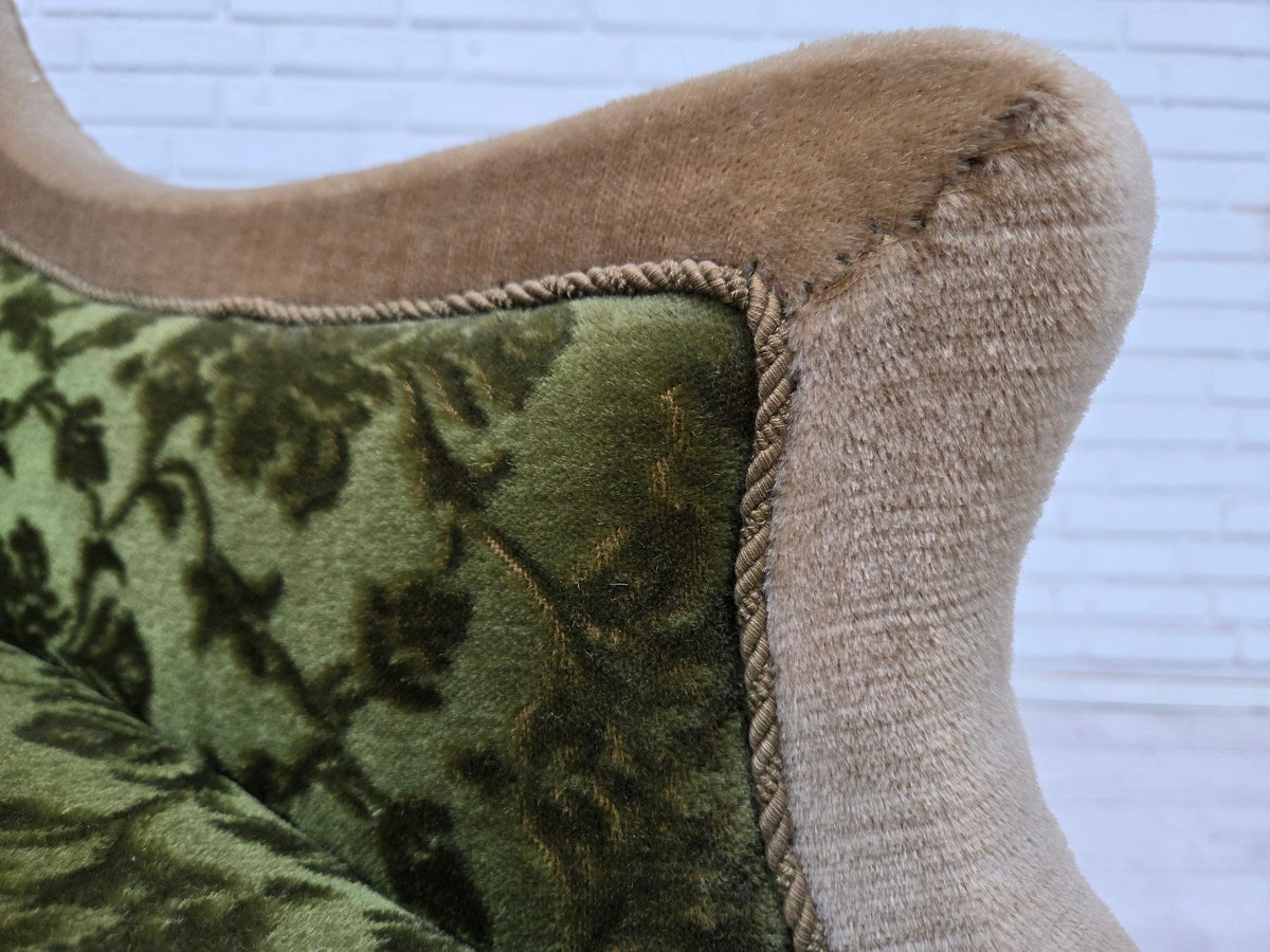 1930s, Danish 2-seater sofa, furniture velour, ash wood.