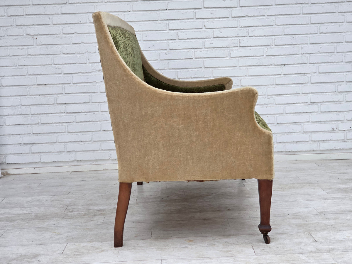 1930s, Danish 2-seater sofa, furniture velour, ash wood.