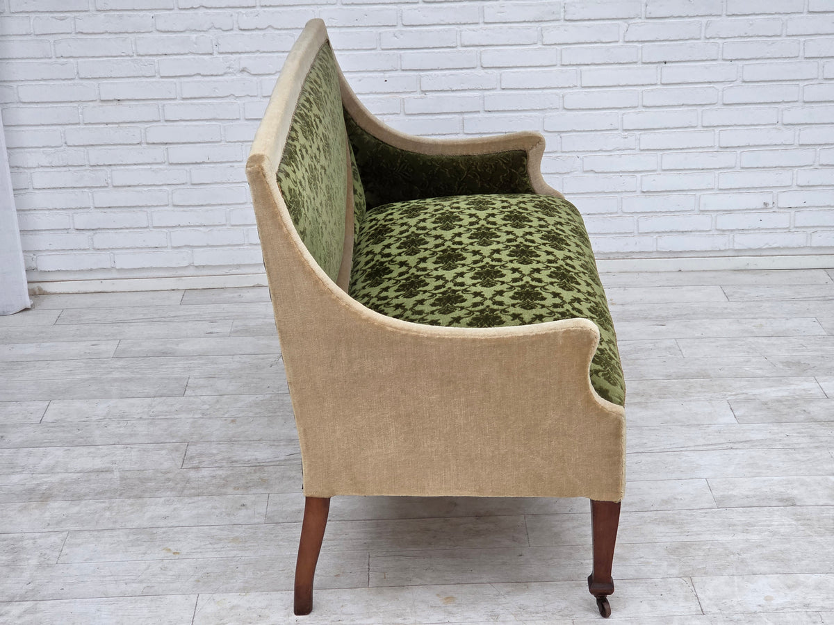1930s, Danish 2-seater sofa, furniture velour, ash wood.