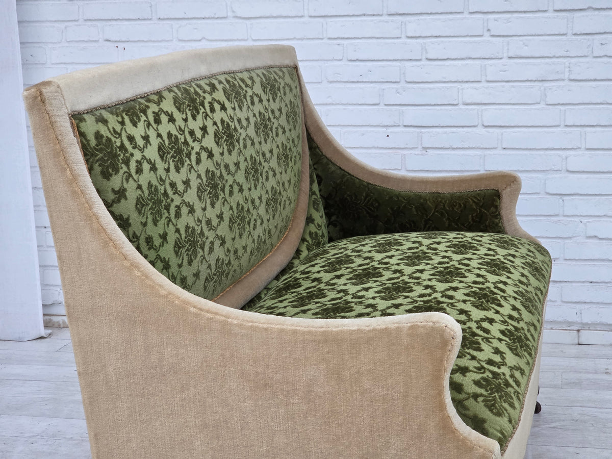 1930s, Danish 2-seater sofa, furniture velour, ash wood.