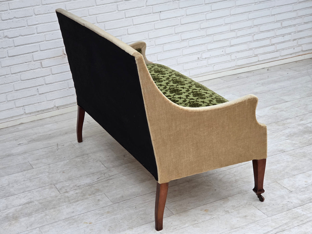 1930s, Danish 2-seater sofa, furniture velour, ash wood.