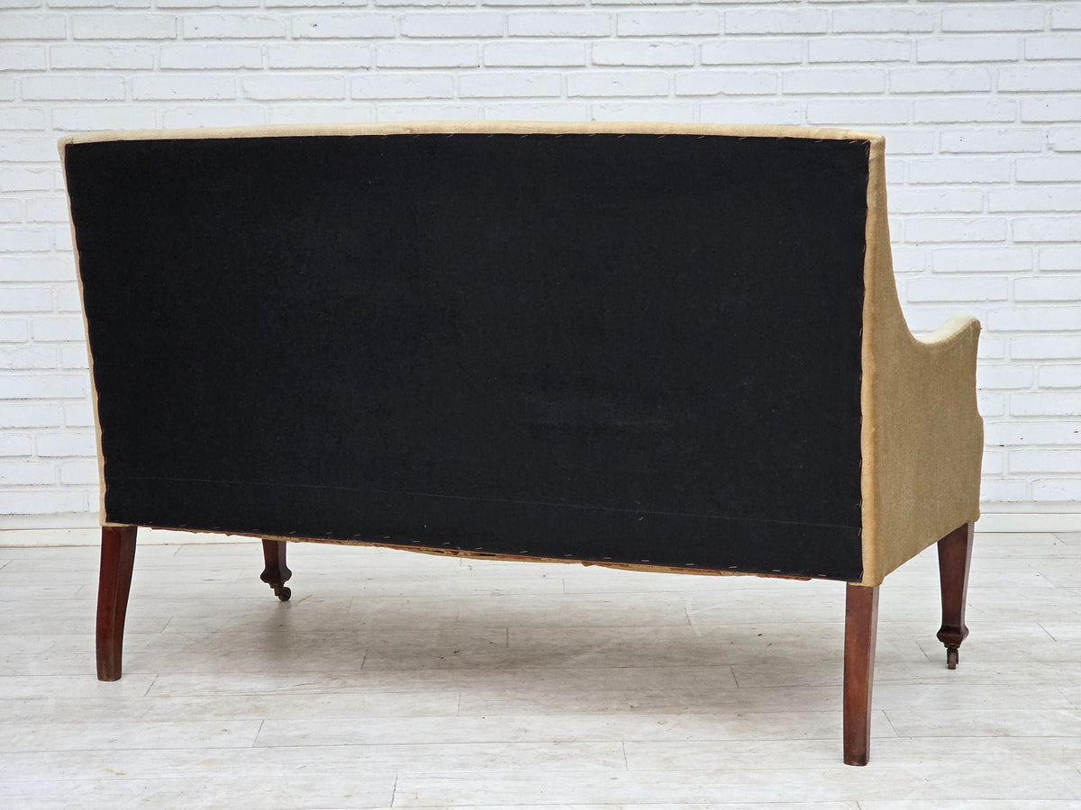 1930s, Danish 2-seater sofa, furniture velour, ash wood.
