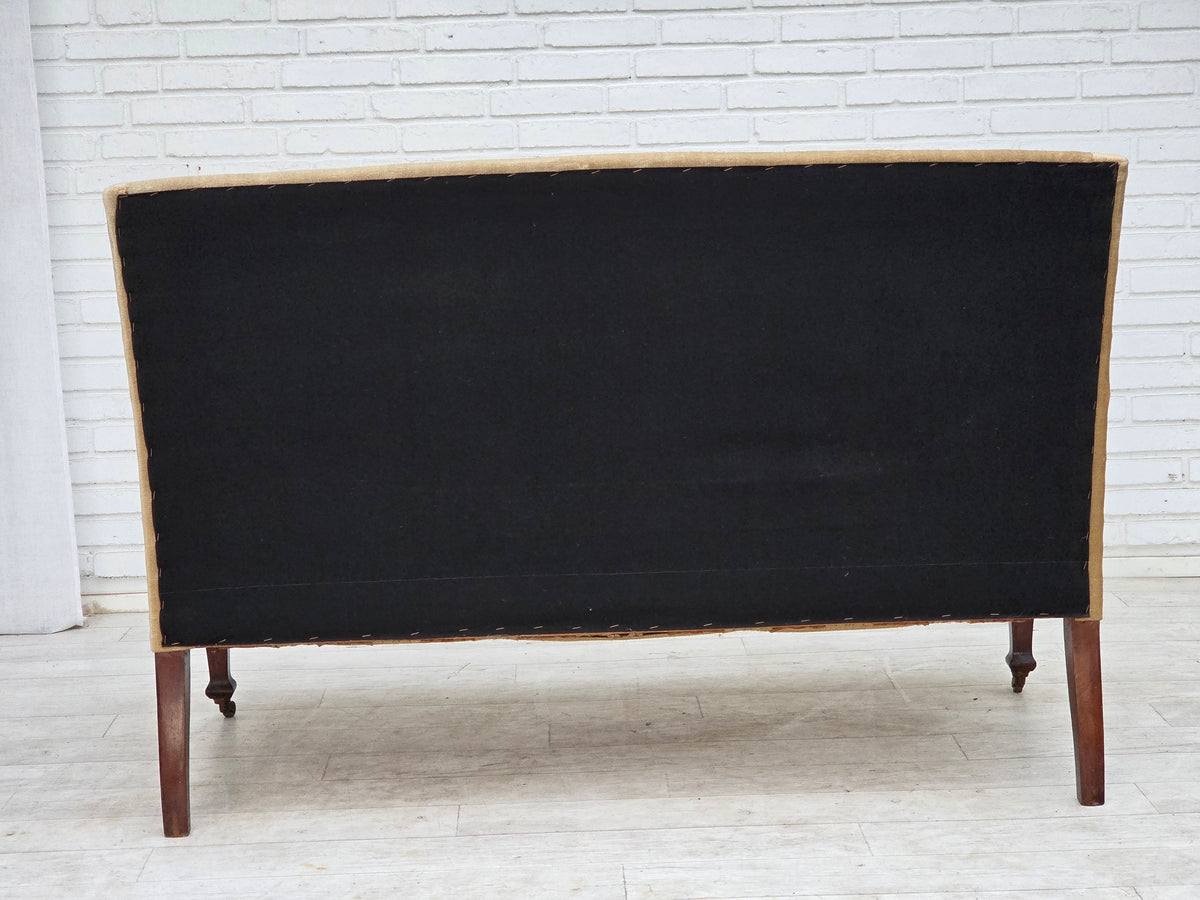 1930s, Danish 2-seater sofa, furniture velour, ash wood.