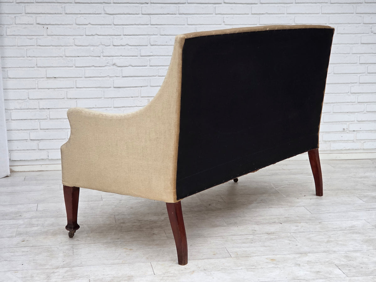 1930s, Danish 2-seater sofa, furniture velour, ash wood.