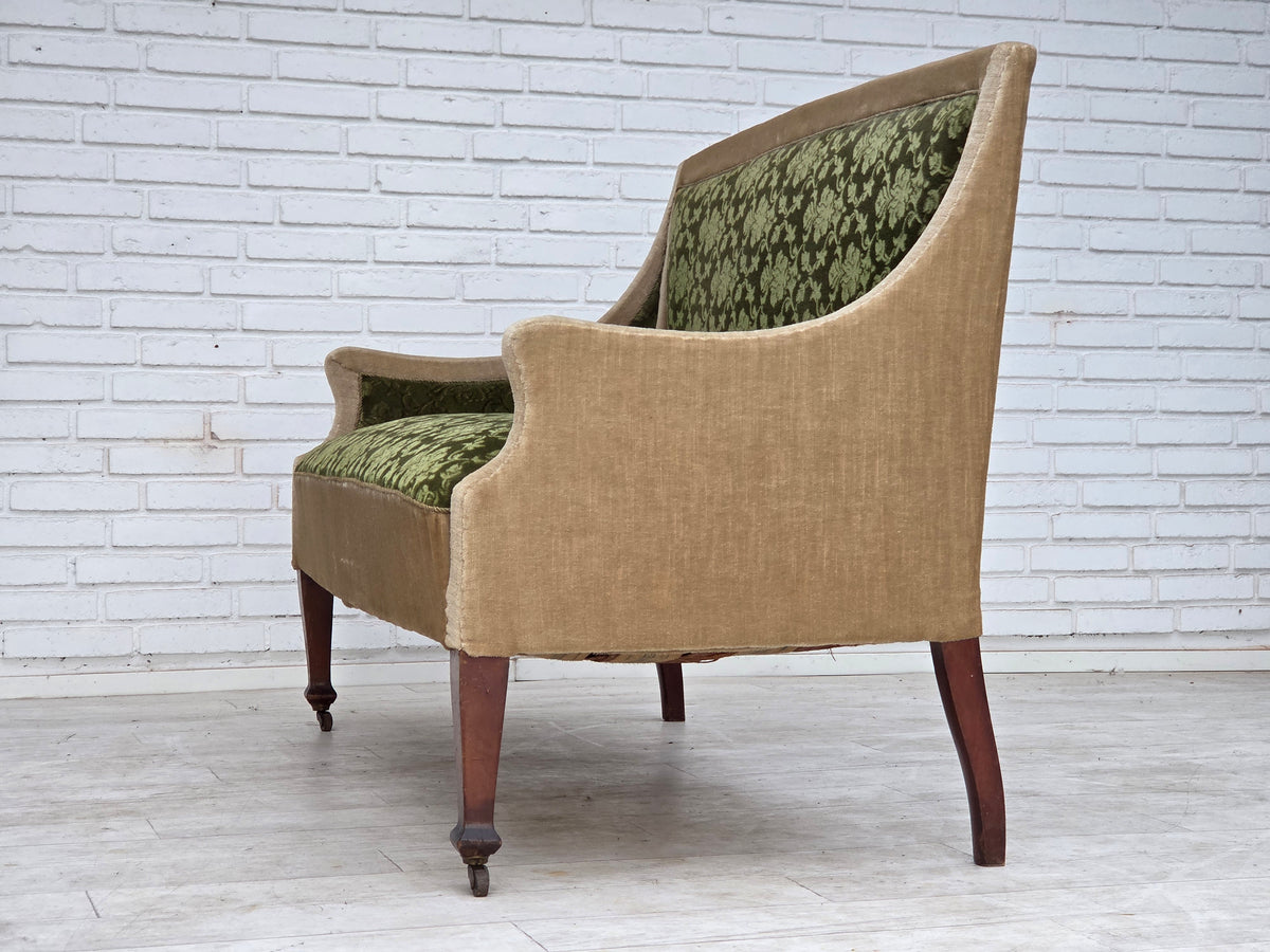 1930s, Danish 2-seater sofa, furniture velour, ash wood.