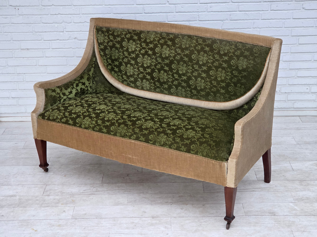 1930s, Danish 2-seater sofa, furniture velour, ash wood.