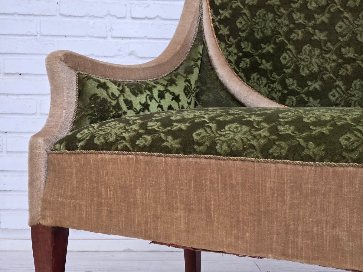 1930s, Danish 2-seater sofa, furniture velour, ash wood.