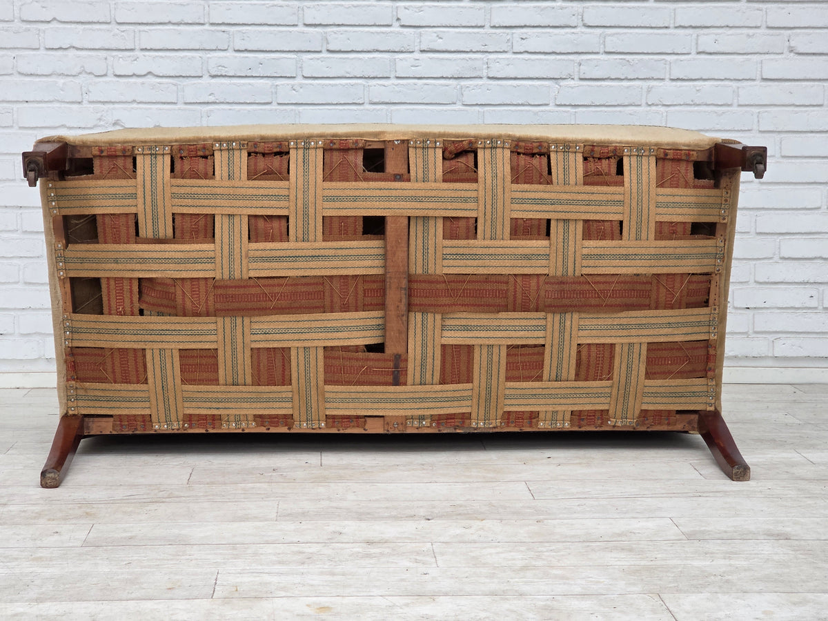 1930s, Danish 2-seater sofa, furniture velour, ash wood.