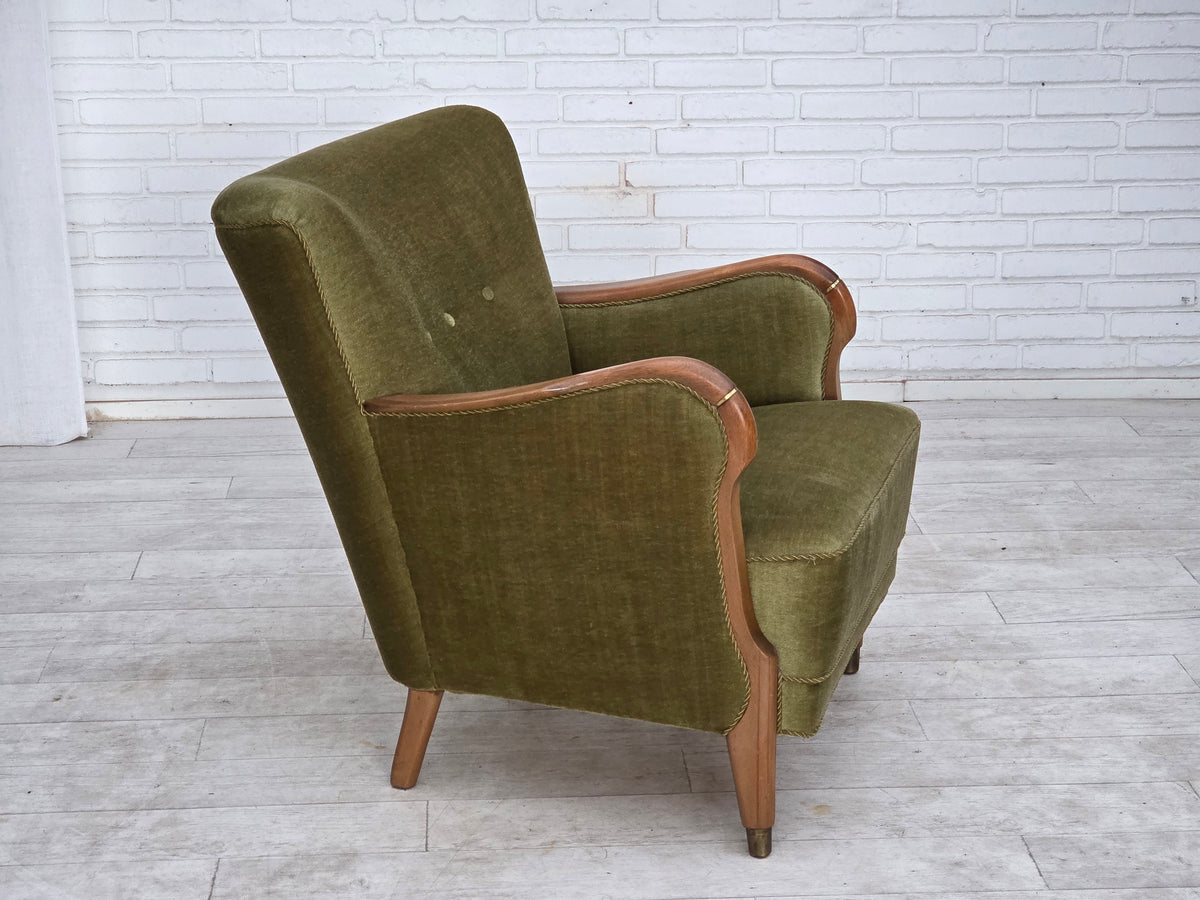 1960s, Danish armchair, furniture velour, beech wood.