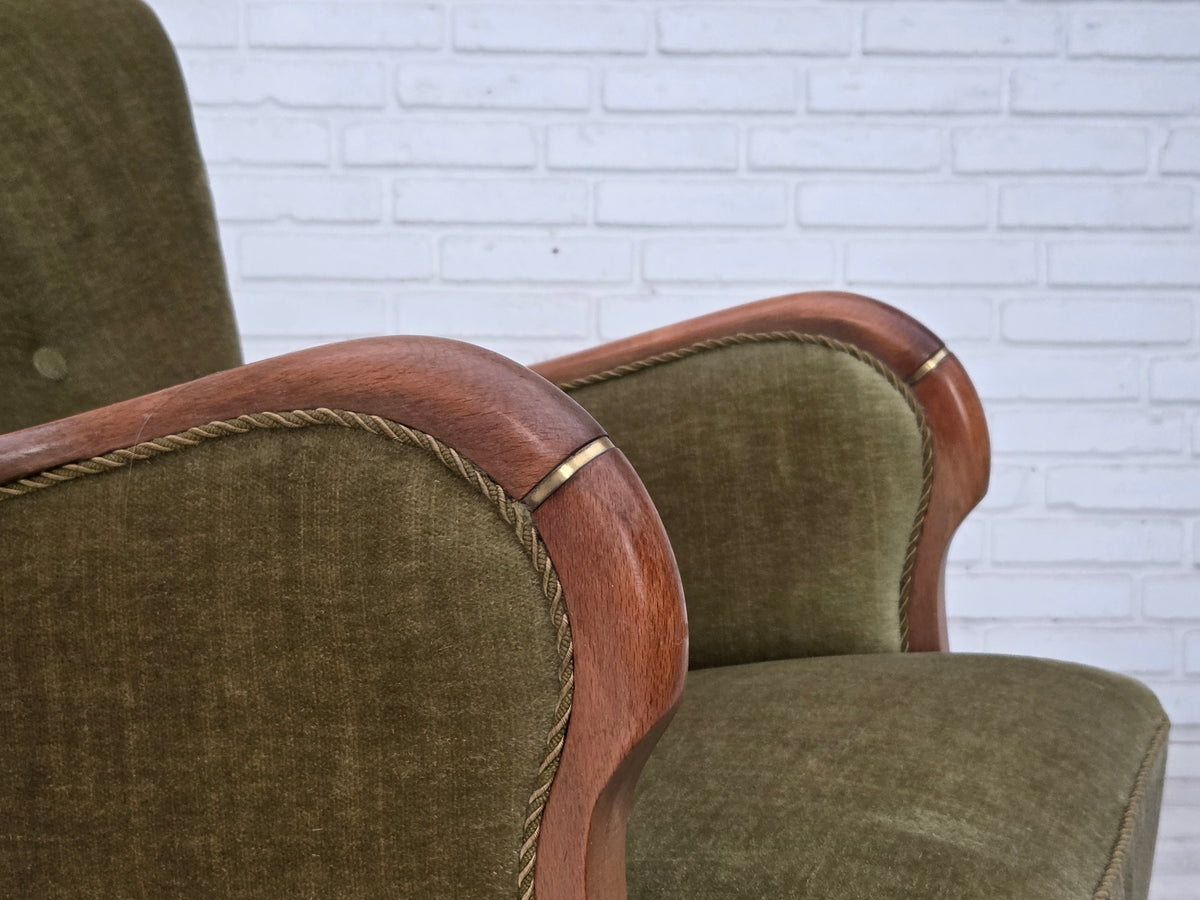 1960s, Danish armchair, furniture velour, beech wood.