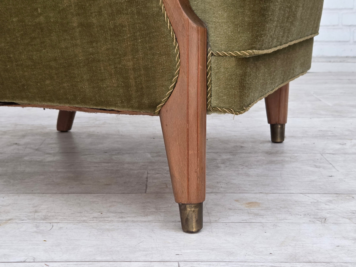 1960s, Danish armchair, furniture velour, beech wood.