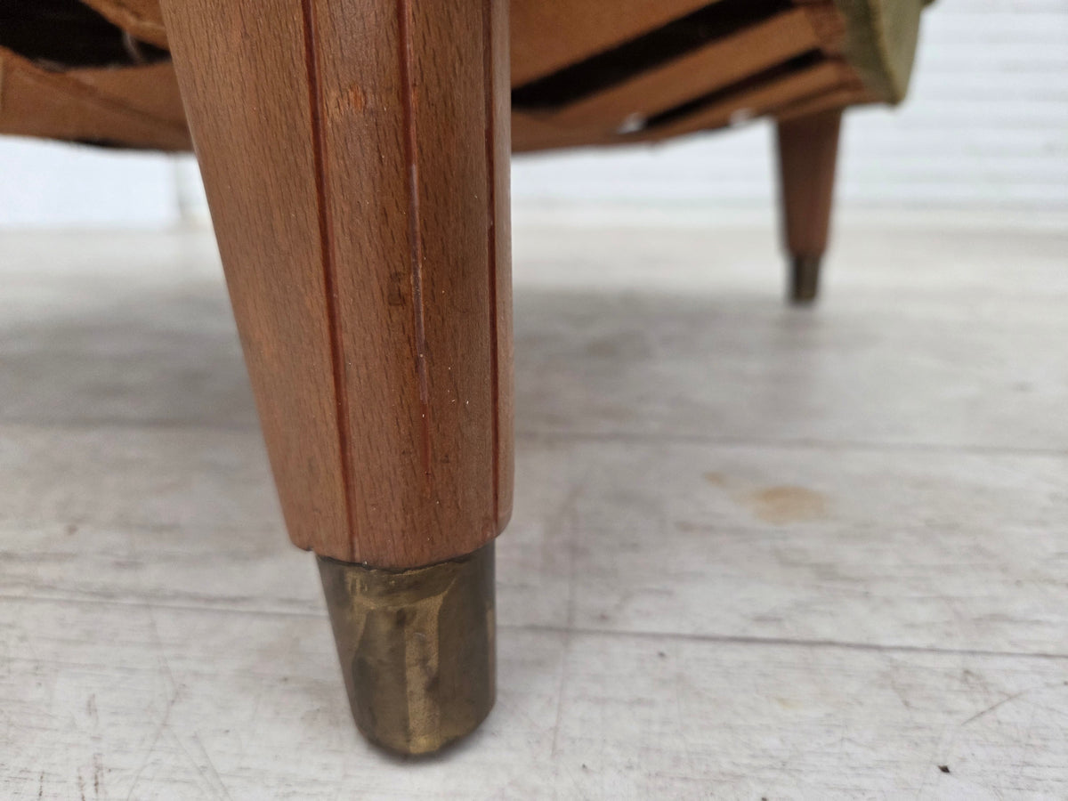 1960s, Danish highback armchair, furniture velour, beech wood.