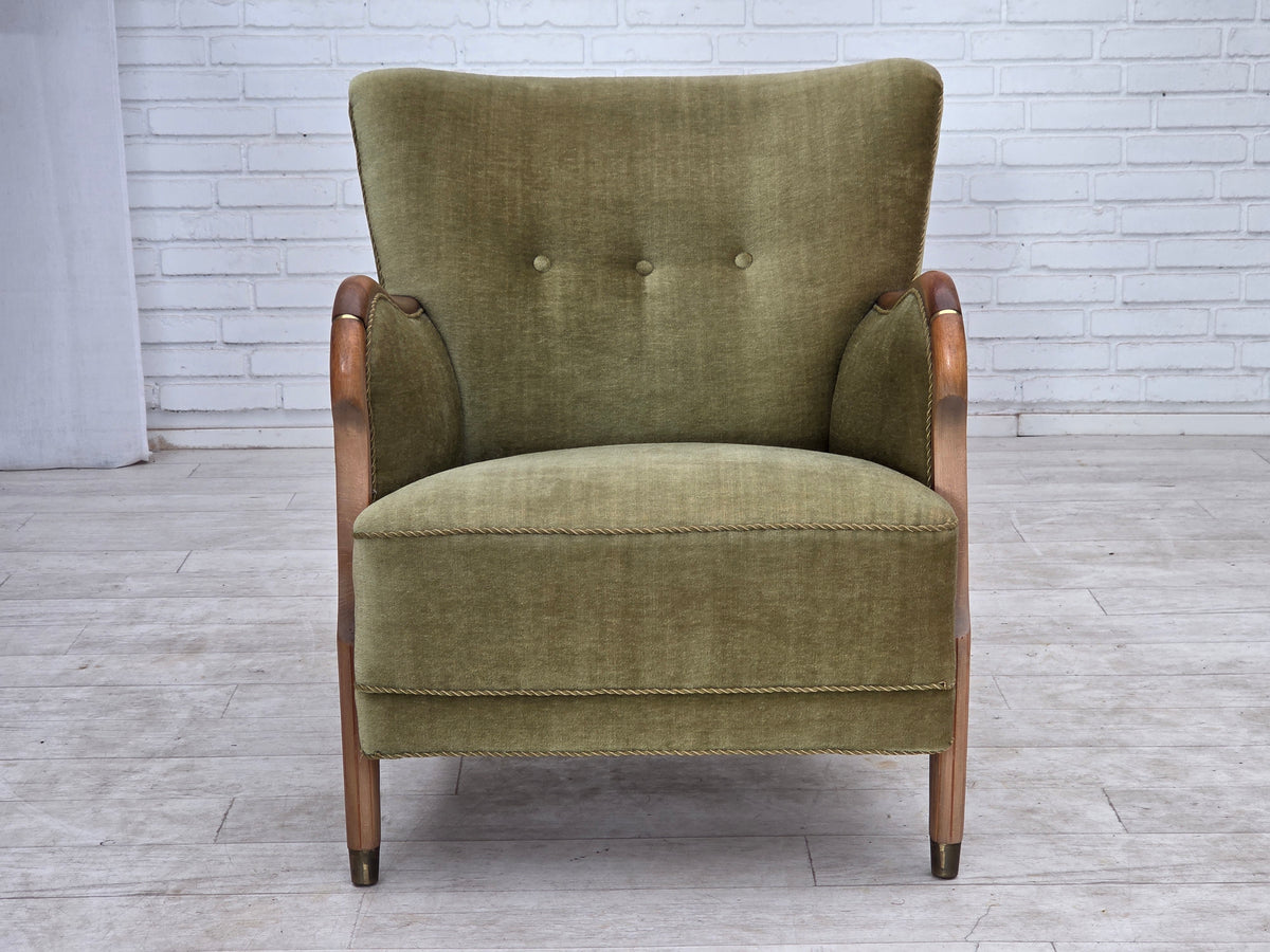 1960s, Danish armchair, furniture velour, beech wood.