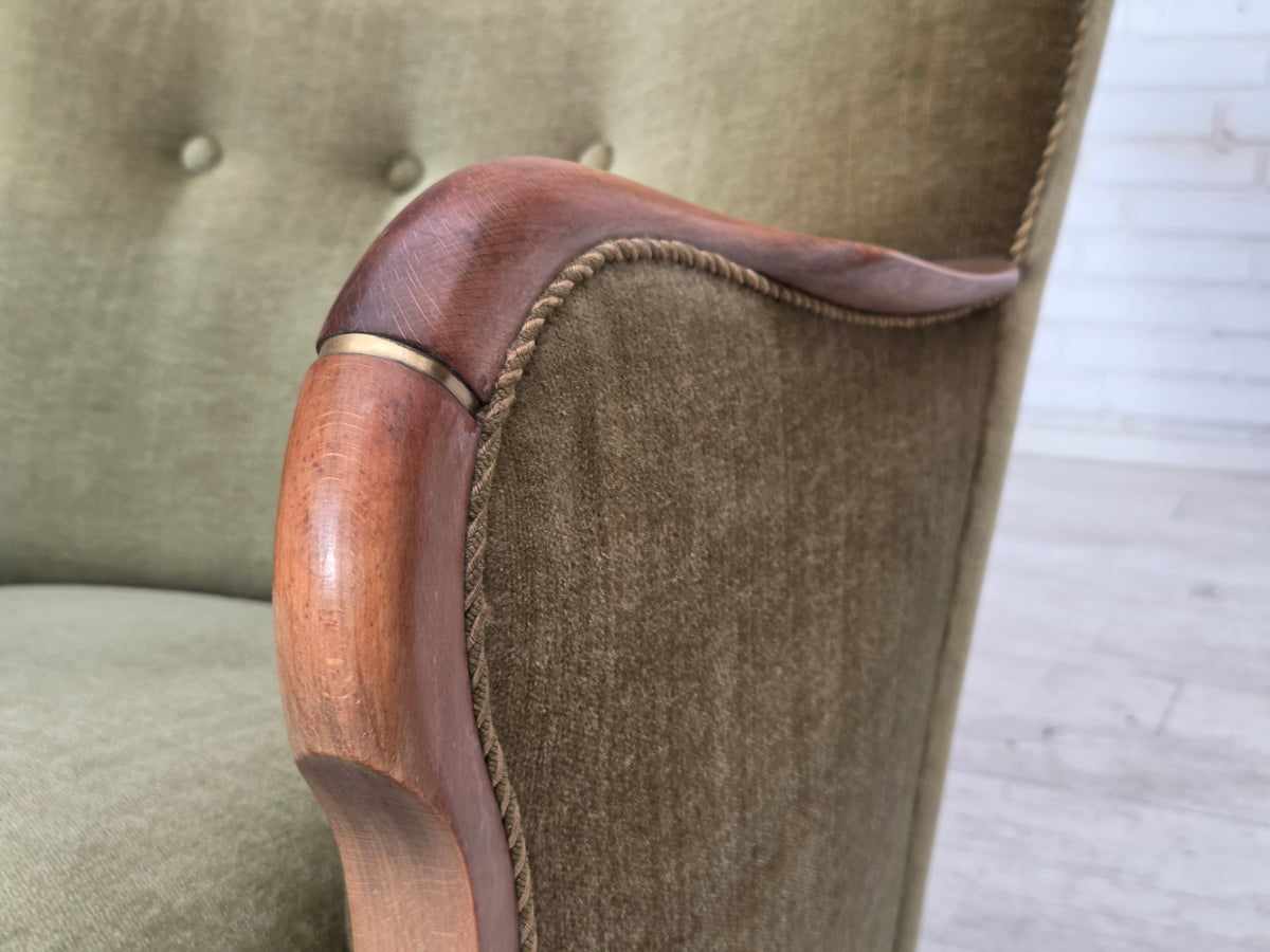1960s, Danish armchair, furniture velour, beech wood.