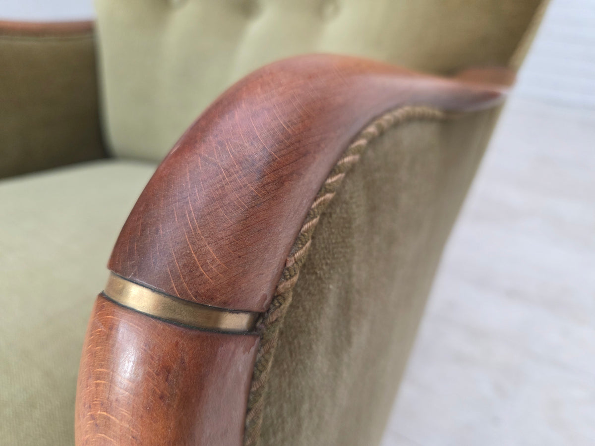 1960s, Danish armchair, furniture velour, beech wood.