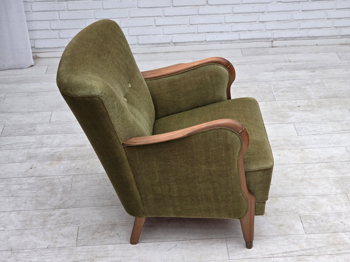 1960s, Danish armchair, furniture velour, beech wood.