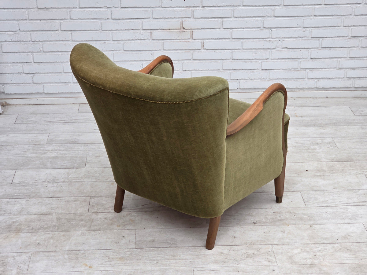 1960s, Danish armchair, furniture velour, beech wood.
