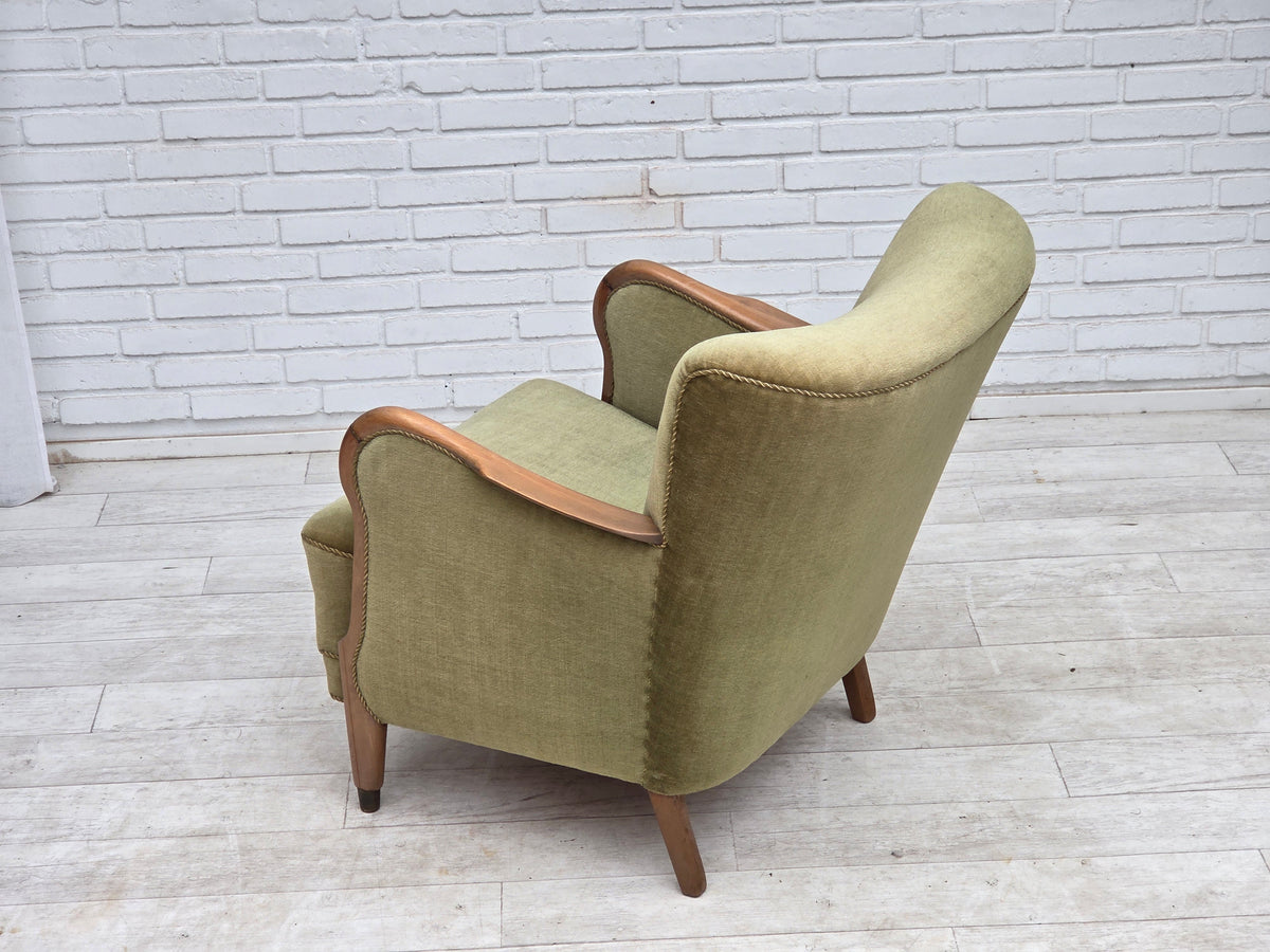 1960s, Danish armchair, furniture velour, beech wood.
