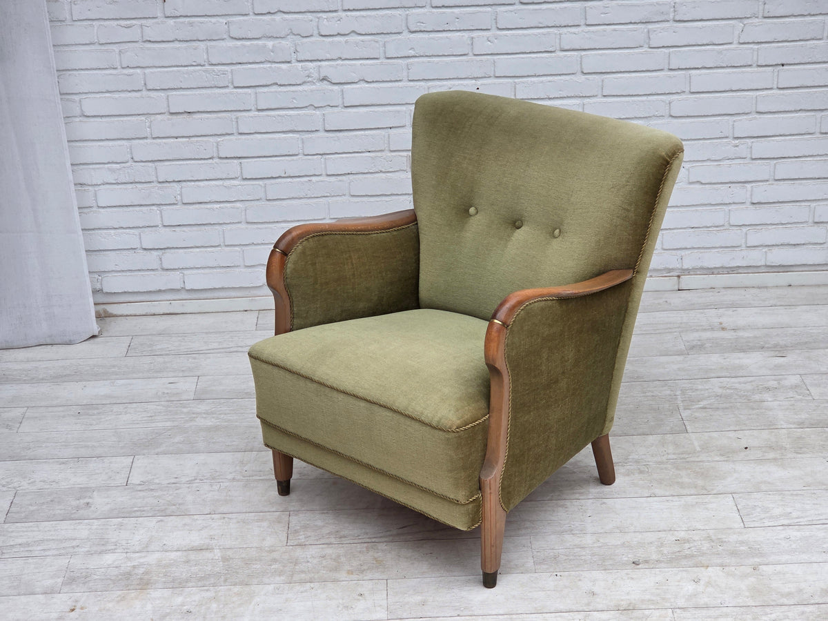 1960s, Danish armchair, furniture velour, beech wood.