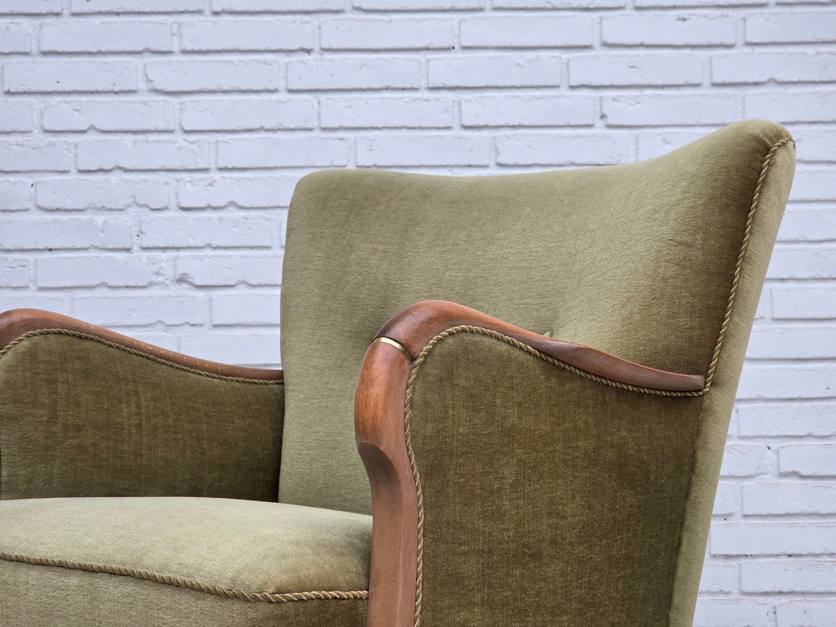 1960s, Danish armchair, furniture velour, beech wood.