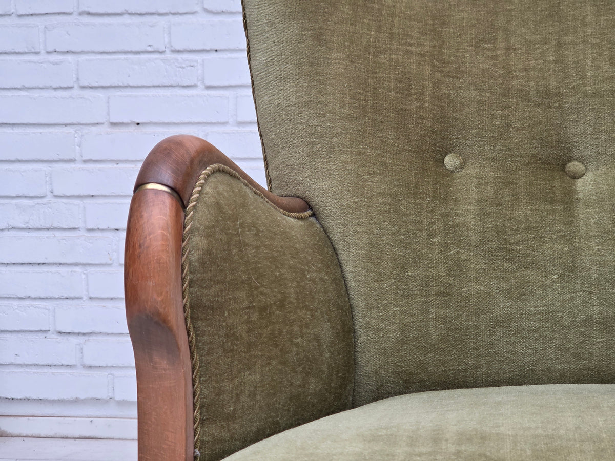 1960s, Danish armchair, furniture velour, beech wood.