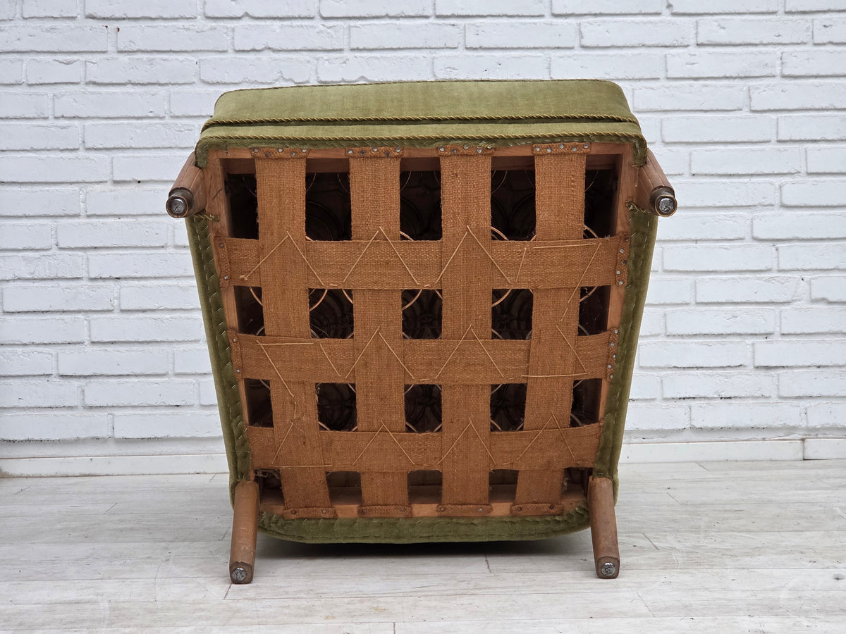 1960s, Danish highback armchair, furniture velour, beech wood.