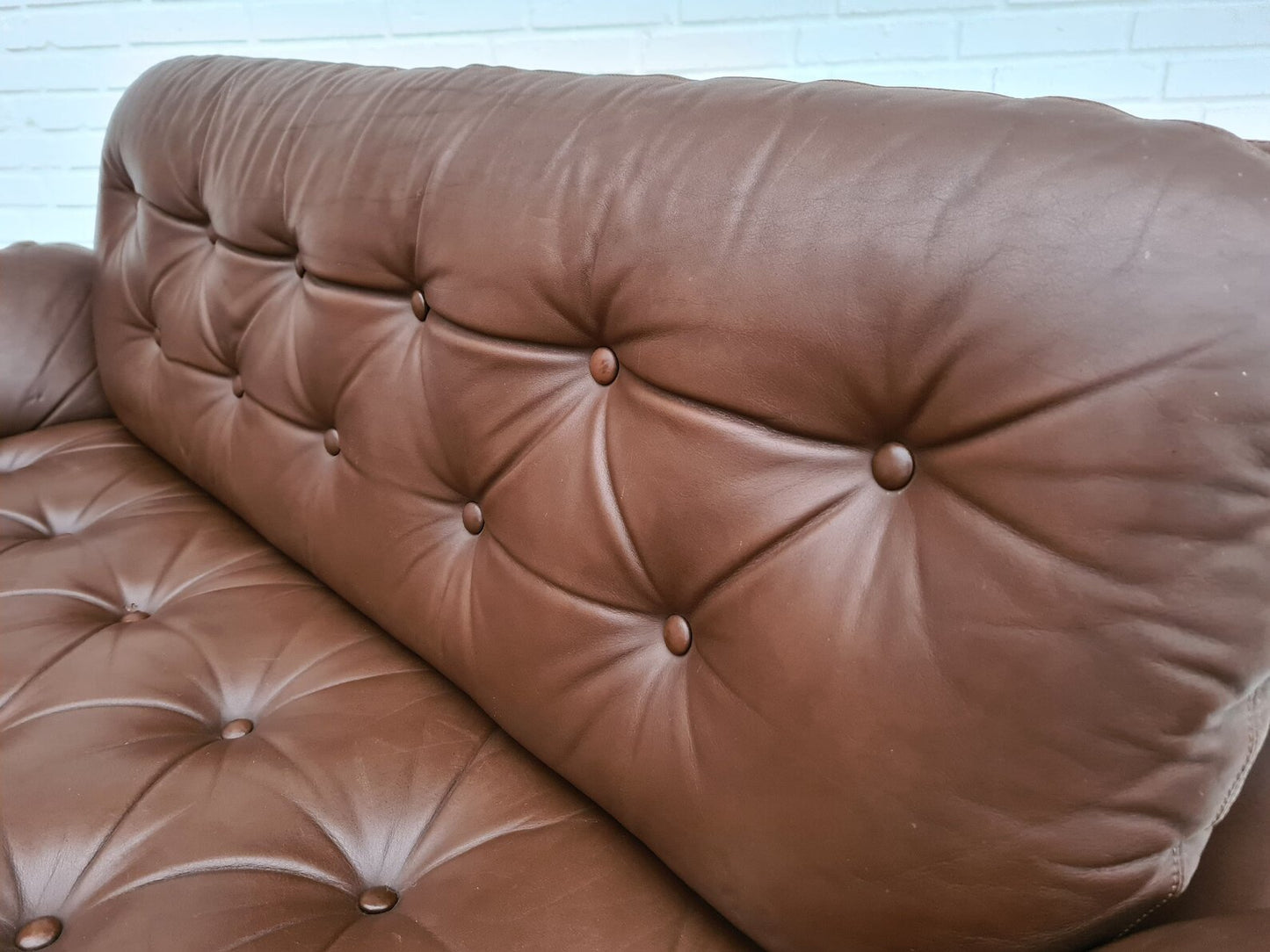 1970s, Danish 2-seater sofa, original brown leather.