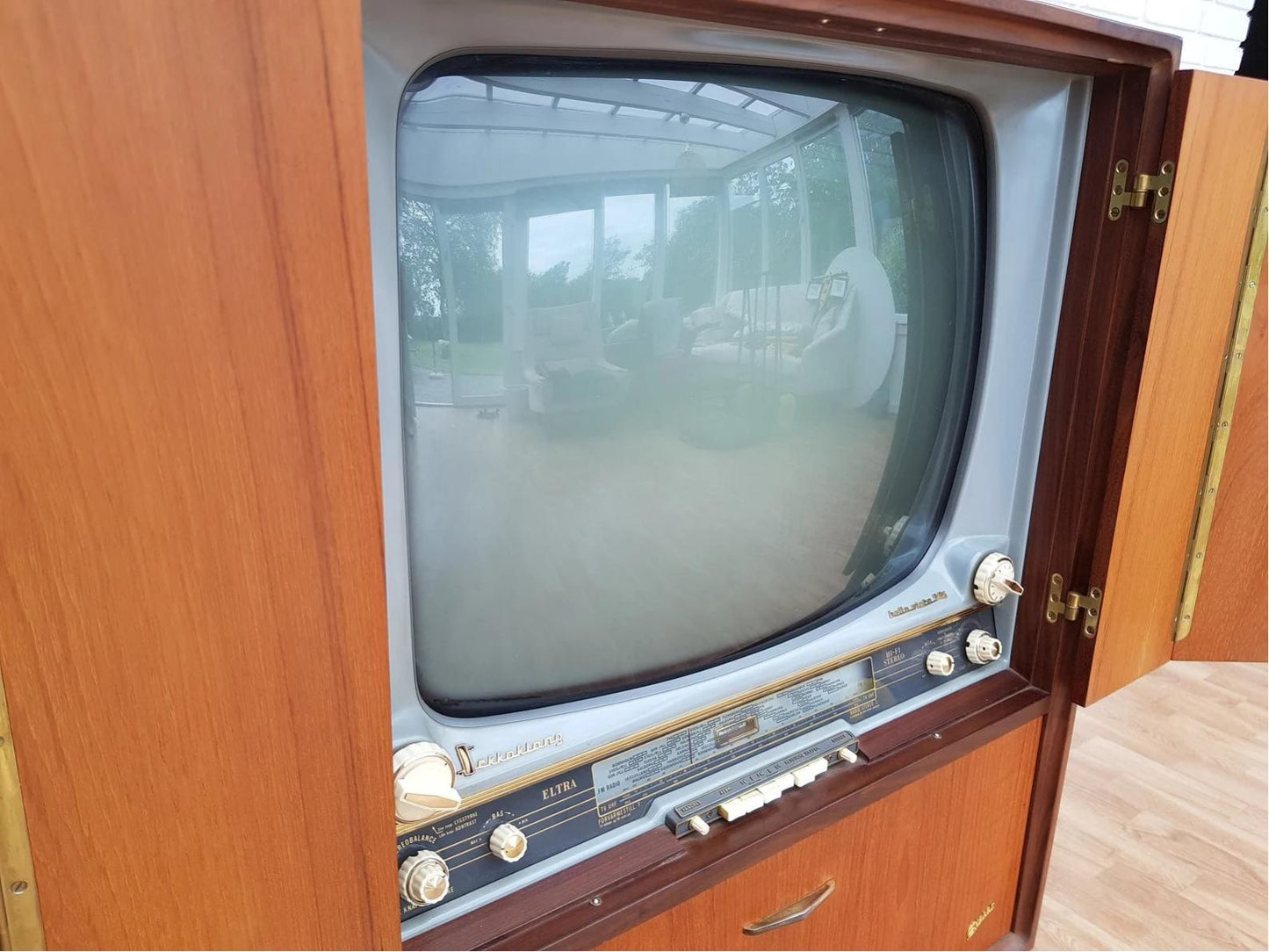 1960s, Vintage Danish cabinet-TV, gramophone, radio, Eltra Bella Vista, teak wood.